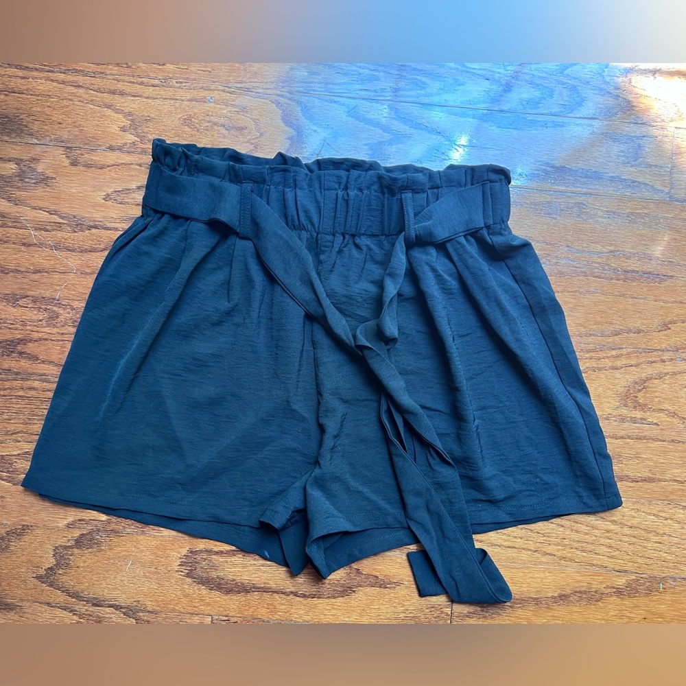 Timing Black High-Waist Paperbag Tie Shorts
